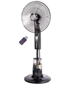 buy While misting fans do use evaporation to cool the air, they use a process called flash evaporation. The water vapor is put in front of the fan, and the fan blows the vapor out into a fine mist. The water vapor evaporates while it's still in the air, and the energy exchange cools the surrounding area