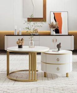 Moimhear 2-in-1 MDF Round Coffee Table & Side Table