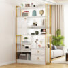 Multi-layer Floor Storage Shelving Unit with Cabinets in White and Gold