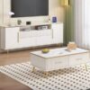 Chalk-coloured engineered wood TV stand with 3 doors,