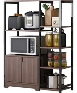 Multipurpose Rack Kitchen Organizer Metal and Wood 90 cm Black