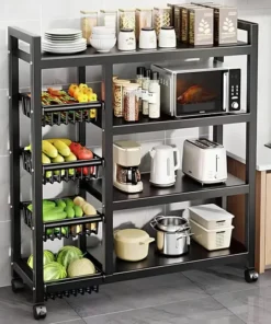 Metal Multipurpose Utility Storage Rack with Wheels – Tiered Shelving Unit with Baskets