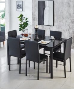 Black Marble Effect Dining Table with 6 Chairs - Black