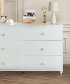 Puselo 6-Drawer Chest of Drawers – White Wooden Dresser for Bedroom & Living Room