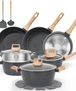 17-Piece Black Granite Nonstick Cookware Set
