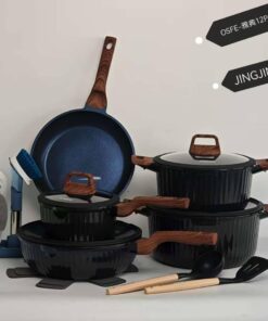 12-Piece OSFE Granite Non-Stick Cookware Set with Wooden-Style Handles