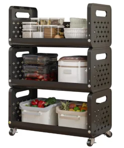3 Layer Movable Multipurpose Storage Rack With Wheels - Black