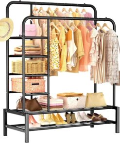 Heavy Duty Clothes Rail 86Kg Load Sturdy Clothes Rack with Shelfs & Shoe Rack