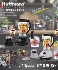 Hoffmans HM-1272 5-in-1 Multi-Function Blender – 600W – 1.8L – Pure Copper Motor – Meat Grinder – Vegetable Cutter
