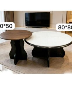 Set of 2 Round Coffee Tables - Modern Style - Beige, Brown and Black